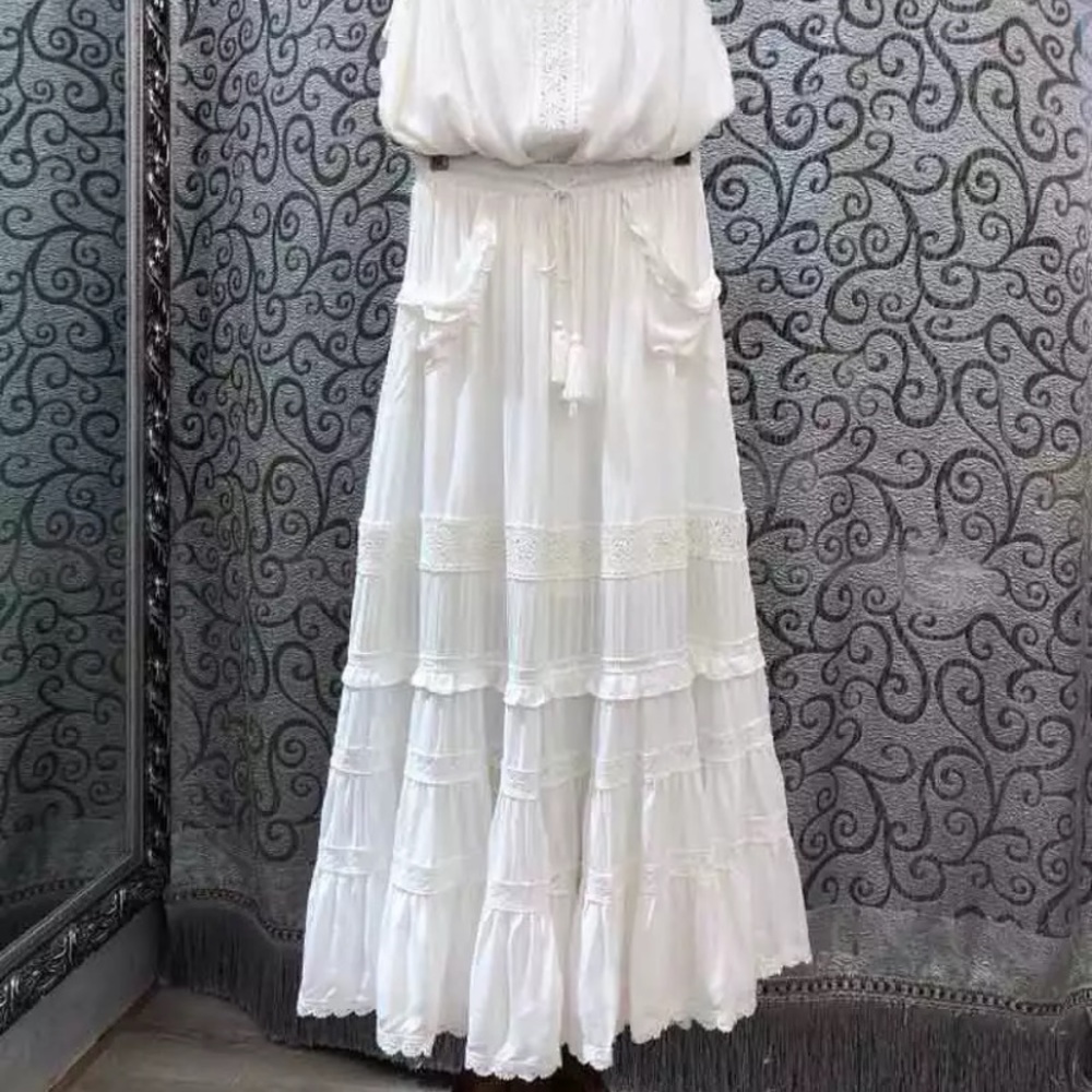 Gypsy Bohemian White Crochet Lace Maxi Skirt - Picture 4 of 4